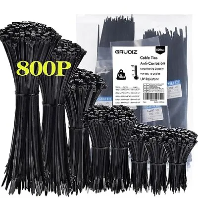 £13.84 • Buy 800 Pack Cable Ties Assorted Sizes 3.6mm X 150/200/250/300mm Black Cable Ties