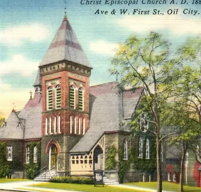 Vintage C.1939 Postcard Oil City PA Christ Episcopal Church Street View-B2-25 • $5.99