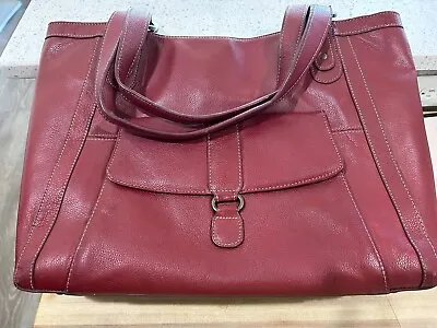 Franklin Covey Burgundy Leather Laptop Tote Messenger Bag • $23