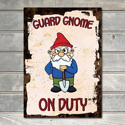 Guard Gnome Funny Gnome Gift Garden Metal Sign Wall Decor Metal Plaque • £6.50