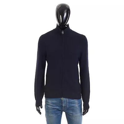 BRIONI 1450$ Navy Blue Full Zup Up Sweater - Regimental Knit Motif Cashmere/Wool • $626.50