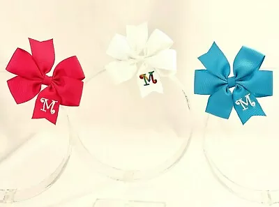 3 Personalized Hairbows Lot Girls Monogram Rainbow Turq Hot Pink - Initial M • $9.99