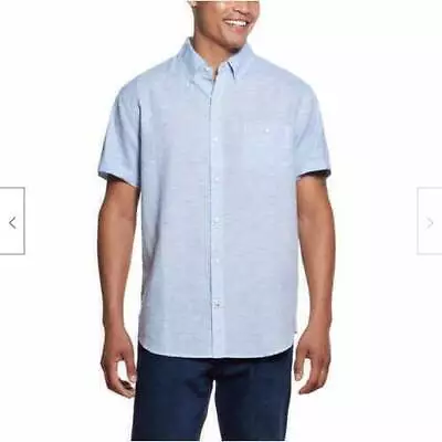 Weatherproof Men's Linen Cotton Blend Washable Button-Down Short Sleeve Shirt • $17.99