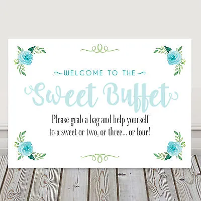 £4.40 • Buy Pretty Blue Sweet Buffet Table Sign For Wedding Christening Birthday 3FOR2 (LB7)