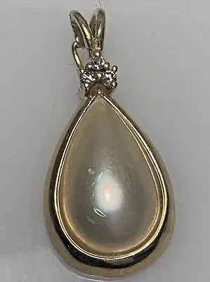 Estate Tear Drop Mabe Pearl 14k Gold And Diamond Enhancer Pendant • $315