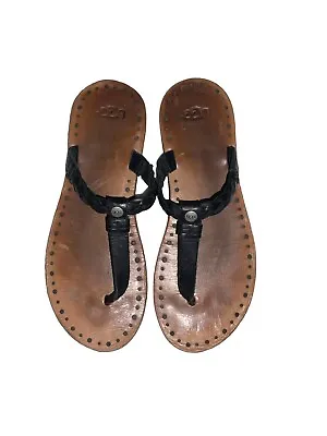 UGG Bria Black Braided Boho T-Strap Flip Flop Thong Sandal Size: 7 • $19.99