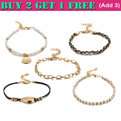 Anglacesmade Bohemia Shell Charm Pendant Anklet Set 5Pcs Black Leather Chain MY • £3.64