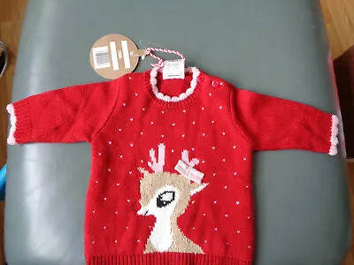 Baby Girls Christmas Jumper Red Age 0-3 Months NEW WITH TAGS • £1.49