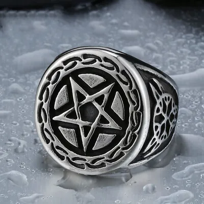 Vintage Celtic Star Rings Stainless Steel Men'S Round Signet Stamp Biker Ring • $11.95