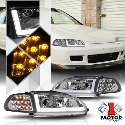 Chrome *LED CORNER SIGNAL+LIGHT BAR DRL* Headlight For 92-95 Honda Civic 2/3Dr • $133.73