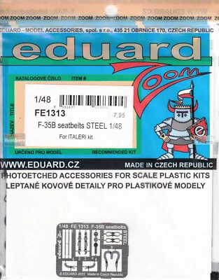 EDUFE1313 1:48 Eduard Color Zoom PE - F-35B Lightning II Seatbelts [STEEL] (ITA • $13.24