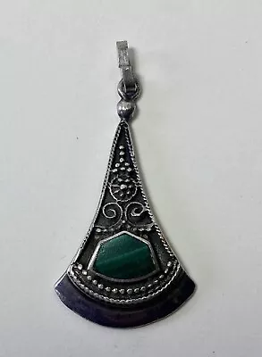 Vintage Sterling Silver Malachite Pendant Marcasite 925 • $14