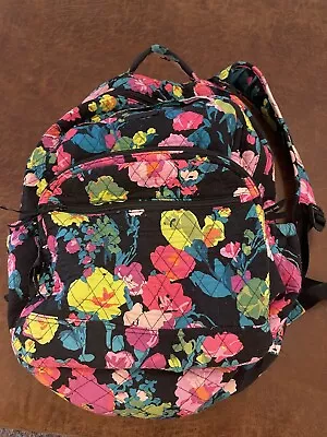 Vera Bradley Hilo Meadow Black Pink Floral Large Essential Laptop Backpack • $44.99