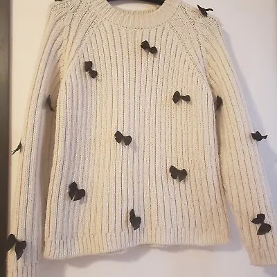 Zara Girls Wool Long Sleeve Chunky Knit Chunky Sweater XL 13-14 Bowtie Embellish • $19.99