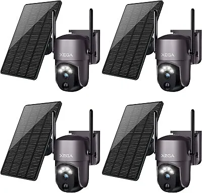 1/2/4 PCS Xega Security Camera Wireless Outdoor 2K 360° PTZ Camera Solar Black • $40.99