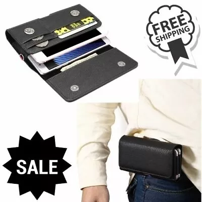 Dual Horizontal Belt Clip Holster 2 Cell Phone Pouch Case Holder Magnetic Button • $19.94