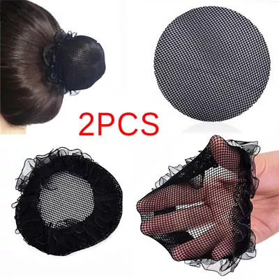 2PCs Women Ballet Dance Skating Snoods Hair Net Bun Cover Black Nylon Materiy3 • $1.53