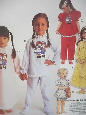 💗 McCall 8941 Raggedy Ann Andy Child Girl Nightgown Pajamas Sewing Pattern 2 4 • $5.95