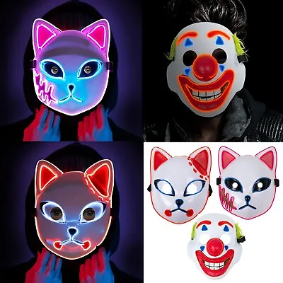 Fox Clown Inspired Halloween Mask LED Scary Light Up Cosplay Fancy Costume Neon • £5.99