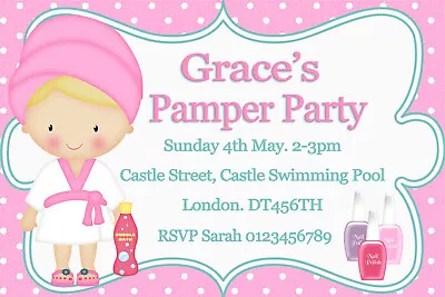 Personalised Pamper Spa Invitations Birthday Party Invites + Envelopes X12 (E) • £5.99