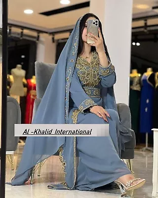 Grey Festive Farasha Abaya Wedding Kaftan Dress Fancy Moroccan Georgette Dubai • $57.46