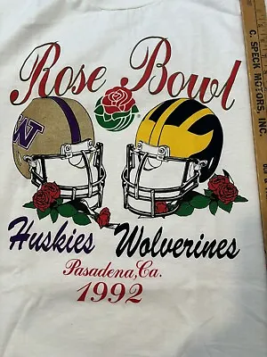 Vintage 1992 Washington Huskies  Michigan Wolverines Rose Bowl NCAA T Shirt XL • $69