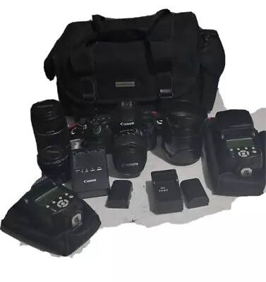 Canon EOS 60D Digital SLR Camera With 3 Lenses Bag Flash & Accessories  • $920