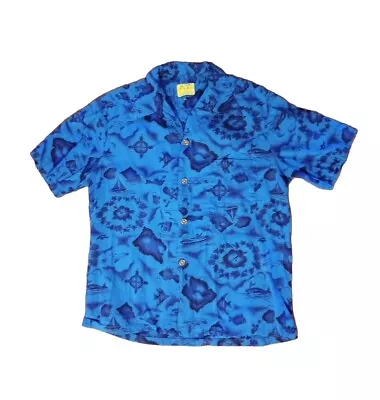 UI MAIKAI Hawaiian Shirt Vtg Blue Hawaii Island Map Short Sleeve Button Up SZ M  • $26.90