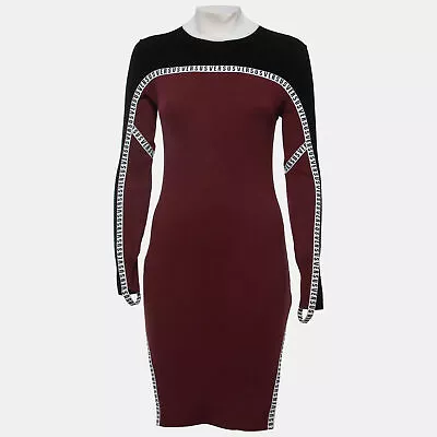 Versus Versace Black/Burgundy Ribbed Knit Logo Tape Bodycon Dress M • $115.50