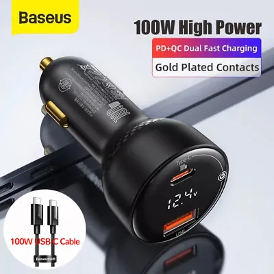 $18.99 • Buy Baseus 100W/65W/45W Fast Car Charger USB C PD Display Cigarette Lighter Socket
