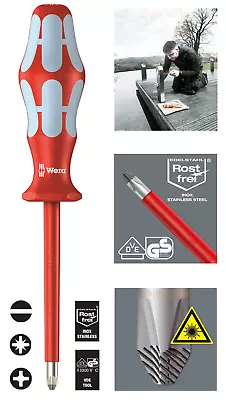 WERA 3160i VDE Stainless Steel Kraftform Screwdriver Choose PoziPhillipsSlot  • £11.49