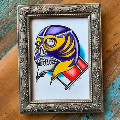 Original Art Watercolor Painting Kev G Lucha Libre Mexican Wrestling Skull Mask • $39.99