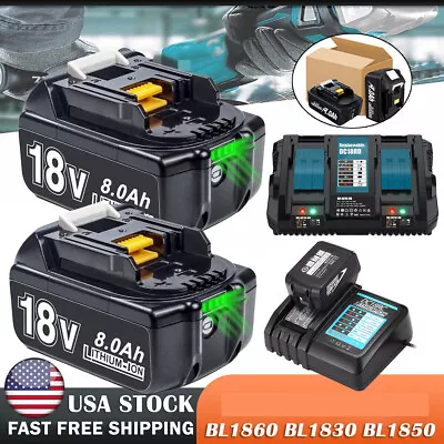 For Makita 18V 6.0Ah 8.0Ah BL1860 LXT Li-Ion Battery / Charger BL1830 BL1850 NEW • $16.91