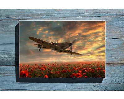 Hurricane A2 Canvas WW2 RAF Hawker Plane Poppy Fields- 16 X24  Wall Art Digital • £34.99