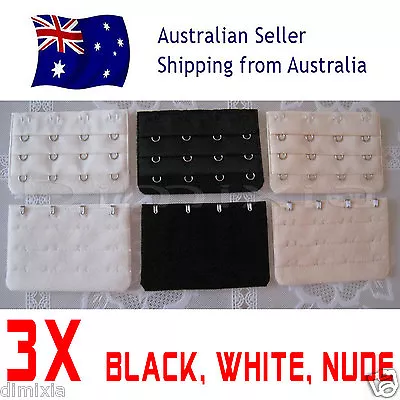 3x Bra Extender Strap 4 Hooks 3 Row Black Nude White Clip On Maternity Extension • $6.99