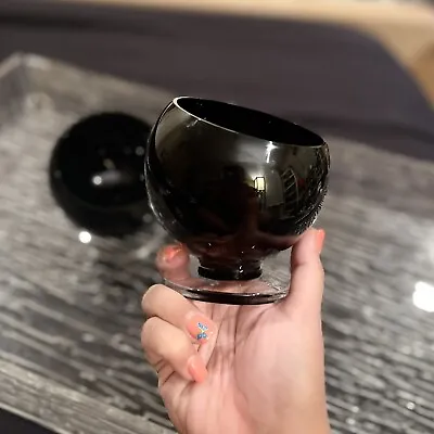 $95 • Buy Rare Vintage ODD BALL MORGANTOWN Mid Century Crystal Cocktail Glass Black /Clear