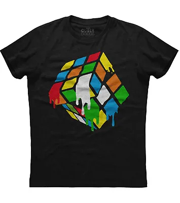 Melting Rubik Rubix Rubics Cube Mens Short Sleeve New Cotton Black T-shirt • $17.95