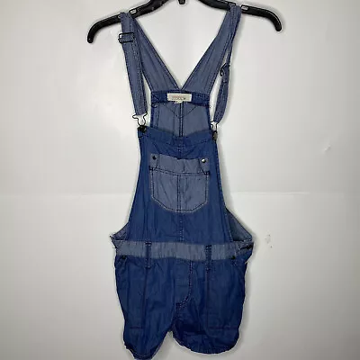 $14.42 • Buy Denim Chambray Shortall Overalls 28 Blue Suspenders Lightweight Shorts Two Tone