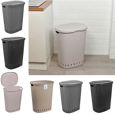 65L Laundry Basket Dirty Washing Clothes Linen Bin Basket With Line Design & Lid • £14.90