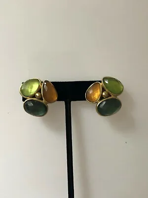 Vintage VAUBEL Connected Shape Semi-Precious Stones 14K Gold Plated Earrings • $556.50