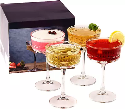 Vintage Coupe Glasses Set Of 4 Champagne Cocktail Martini Wine Glasses Long • $56.95
