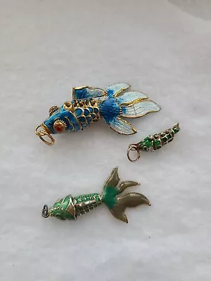 Lot Of 3 Articulated Fish Pendant Koi Blue Green  • $15