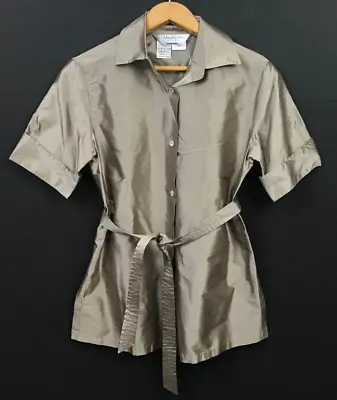 Max Mara Silk Short Sleeve Belted Button Up Shirt Top Made In Italy Size US 6 • $30