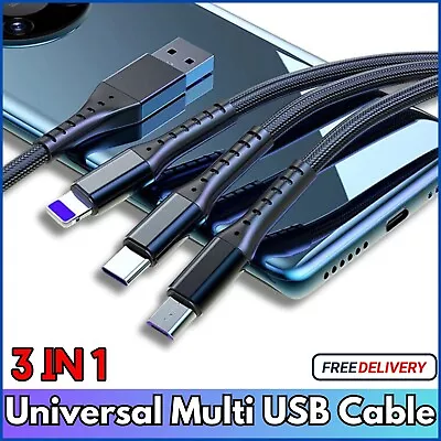 Fast Charger Universal Type-C Lead 3 In 1 Multi USB Cable For IOS Samsung UK • £3.62