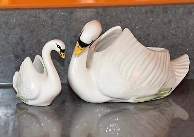 Tony Raymond Babbacombe Devon  Pottery Pair Ceramic Swan Planters 18 & 9 Cms • £7