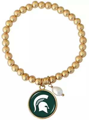 Michigan State Spartans Diana Gold And Pearl Stretch Bead Bracelet Jewelry MSU • $22.49