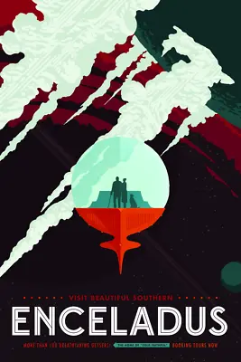 NASA Retro Space Exploration Tourism Travel Poster - Enceladus - VARIOUS OPTIONS • $23.99