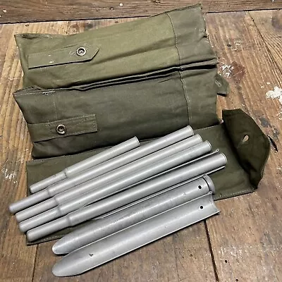 Vintage Heavy Duty Aluminum Tent Pole Pegs Stake Set Canvas Bag Military Surplus • $25