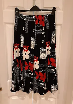 Saloos - Women's Skirt Size 14 - Black Mix Floral Pull On Fit • £2.49