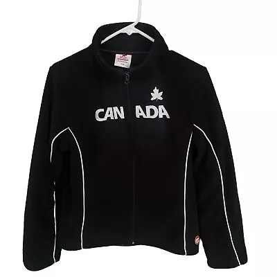 Canada Fleece Jacket Womens Large Black Full Zip Long Sleeve Logo Maple Leaf • $25